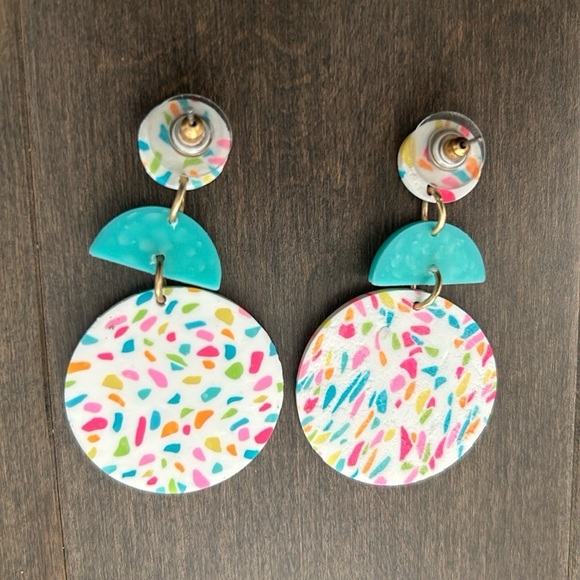 ALL SHE WROTE NOTES Confetti Dangle Earrings, Colourful Confetti Happiness - Picture 2 of 5